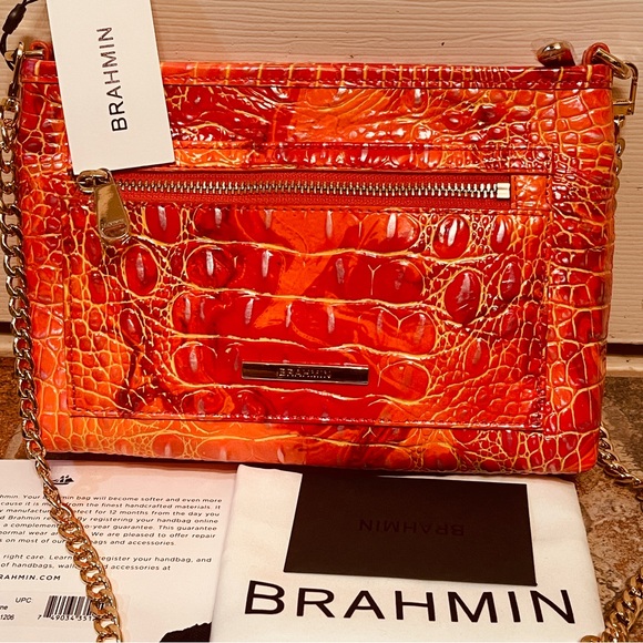 🍊NWT! SALE! Brahmin Spicey Orange Leather Croc Embossed Crossbody/Gold Accents!! - Picture 13 of 13